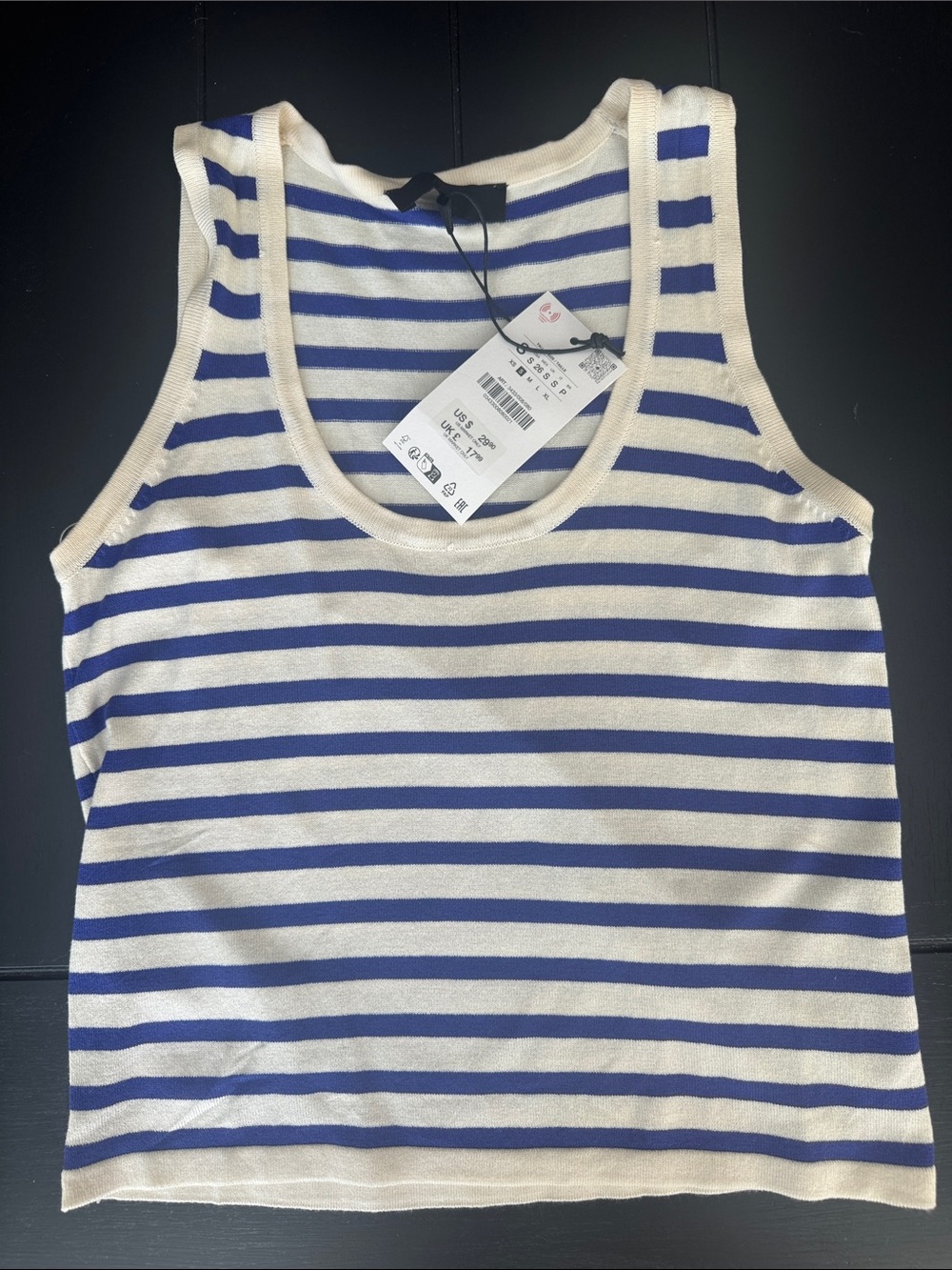 Zara Blue & Cream Striped Knit Tank